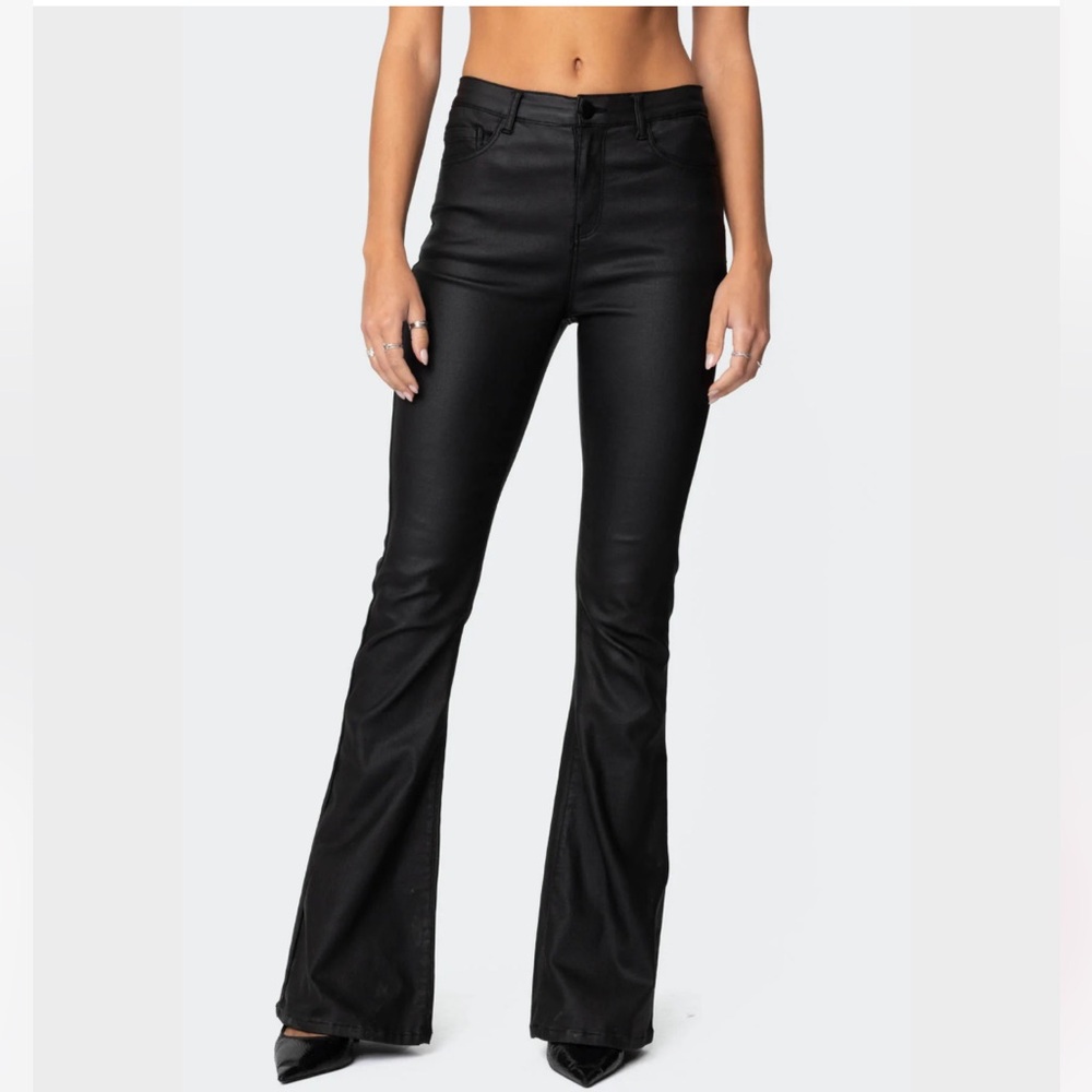 Edikted Luna Faux Leather Flare Jeans Size M